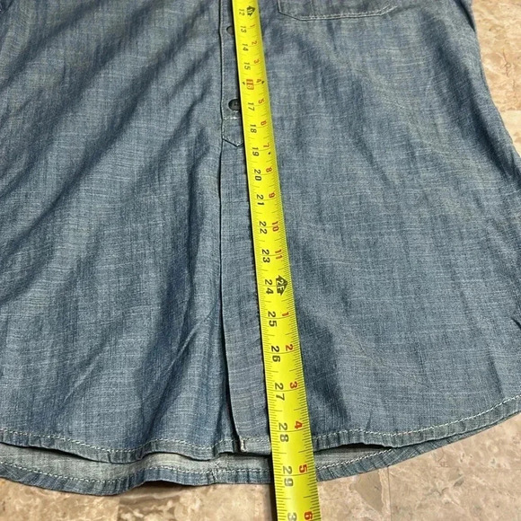 Jules stand collar denim shirt,men Small.cowboy, masculine,cotton,two tone - Picture 10 of 11